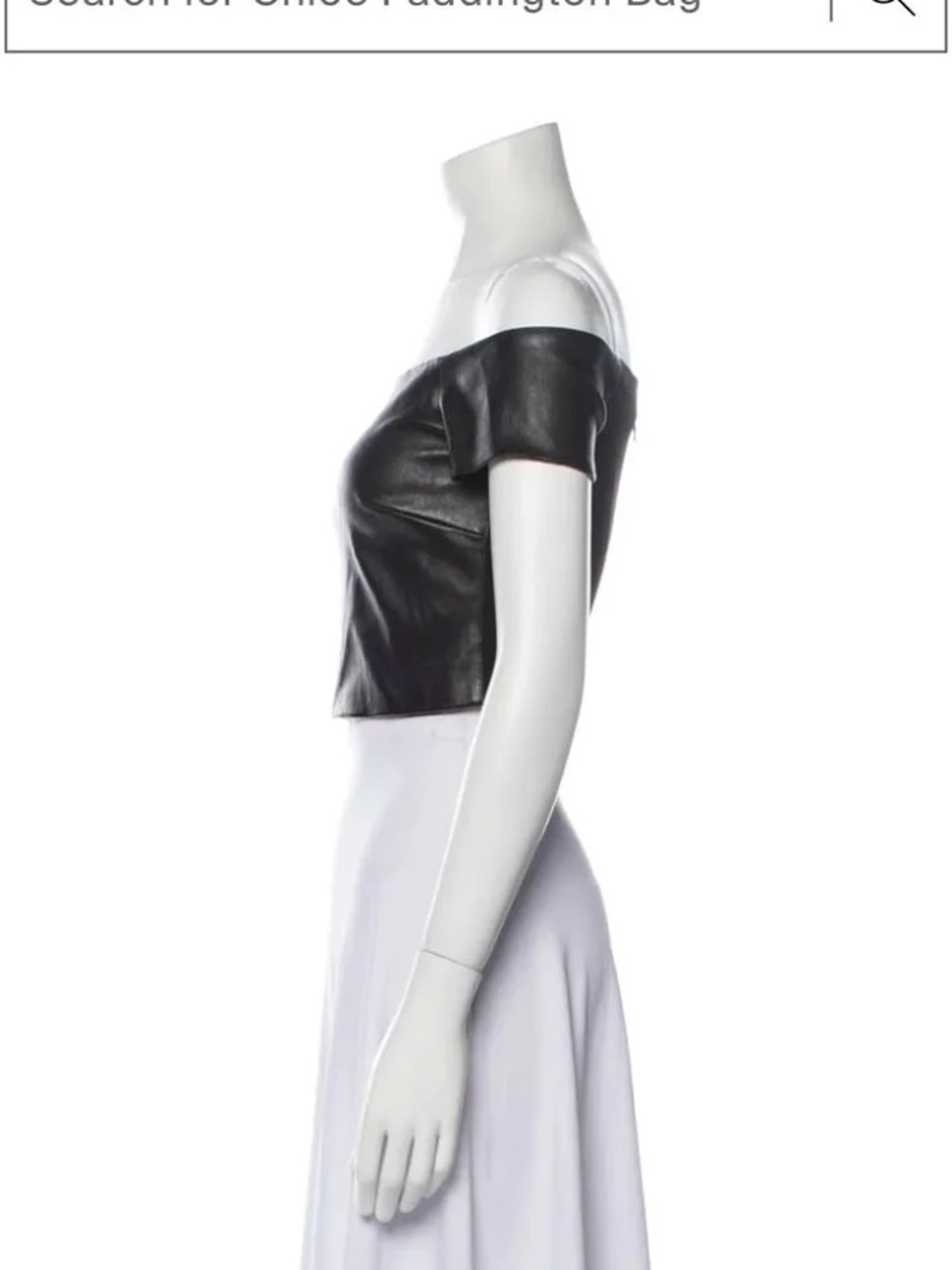 Alice + Olivia Black Off-the-Shoulder lamb skin Leather Crop Top